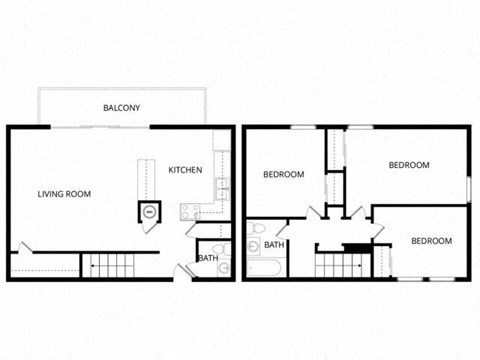 Floor plan for 3 beds, 2 baths, 1150 sqft